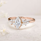 Unique Marquise Moissanite Rings Petal Side Stones 18K Rose Gold Engagement Ring