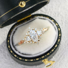Unique Briar Rose Three Stone Marquise Moissanite 18K Yellow Gold Ring