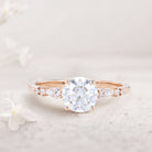Unique Round Moissanite 18K Rose Gold Engagement Rings Minimalist Bridal Ring
