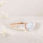 Unique Round Moissanite 18K Rose Gold Engagement Rings Minimalist Bridal Ring
