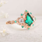 Vintage Kite Lab Emerald Ring Three Stone Ring Floral Branch Engagement Ring Dainty Emerald Cluster  18K Yellow Gold Wedding Ring Bridal Ring
