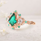 Vintage Kite Lab Emerald Ring Three Stone Ring Floral Branch Engagement Ring Dainty Emerald Cluster  18K Yellow Gold Wedding Ring Bridal Ring