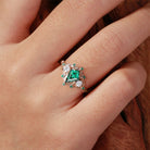 Vintage Kite Lab Emerald Ring Three Stone Ring Floral Branch Engagement Ring Dainty Emerald Cluster  18K Yellow Gold Wedding Ring Bridal Ring