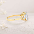 Unique Floral Three stone Emerald Cut Moissanite 18K Yellow Gold Engagement Ring