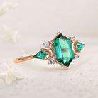 Vintage Hexagon Cut Lab Emerald Engagement Ring Unique Kite Cut Moon Design 18K Yellow Gold Promise Ring Gift for Women