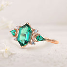 Vintage Hexagon Cut Lab Emerald Engagement Ring Unique Kite Cut Moon Design 18K Yellow Gold Promise Ring Gift for Women