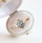Unique floral engagement rings Marquise Gray Moissanite Ring Brilliant Moissanite Cluster Leaf 18K Yellow Gold Wedding Ring