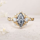 Unique floral engagement rings Marquise Gray Moissanite Ring Brilliant Moissanite Cluster Leaf 18K Yellow Gold Wedding Ring