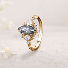 Unique floral engagement rings Marquise Gray Moissanite Ring Brilliant Moissanite Cluster Leaf 18K Yellow Gold Wedding Ring