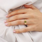 Unique floral engagement rings Green Moissanite 18K Yellow Gold Engagement Ring with Leaves Ring