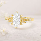 Unique floral engagement rings Marquise Moissanite Leafy 18K Yellow Gold Engagement Ring