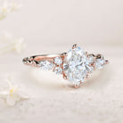 Unique Oval Moissanite 18K Rose Gold Engagement Ring Twisted Bridal Ring