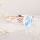 Vintage Oval Lab Moonstone Ring Vintage 18K Rose Gold Engagement Rings Anniversary Gift