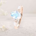 Vintage Oval Lab Moonstone Ring Vintage 18K Rose Gold Engagement Rings Anniversary Gift