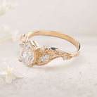 Unique Pear Moissanite With leaves18K Yellow Gold Engagement Ring Wedding Ring