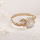 Unique Pear Moissanite With leaves18K Yellow Gold Engagement Ring Wedding Ring