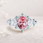 Unique Starlight Oval Pink Lab Padparadscha 18K White Gold Engagement Ring