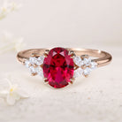 Unique Oval Lab Ruby Blossom 18K Rose Gold Engagement Ring