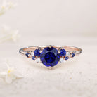Unique Round Lab Sapphire 18K Rose Gold Engagement Rings Cluster Promise Ring