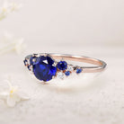 Unique Round Lab Sapphire 18K Rose Gold Engagement Rings Cluster Promise Ring