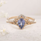 Vintage Blue Lab Sapphire and Moissanite 18K Yellow Gold Engagement Ring