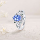 Unique Starlight Oval Lab Sapphire 18K White Gold Engagement Ring