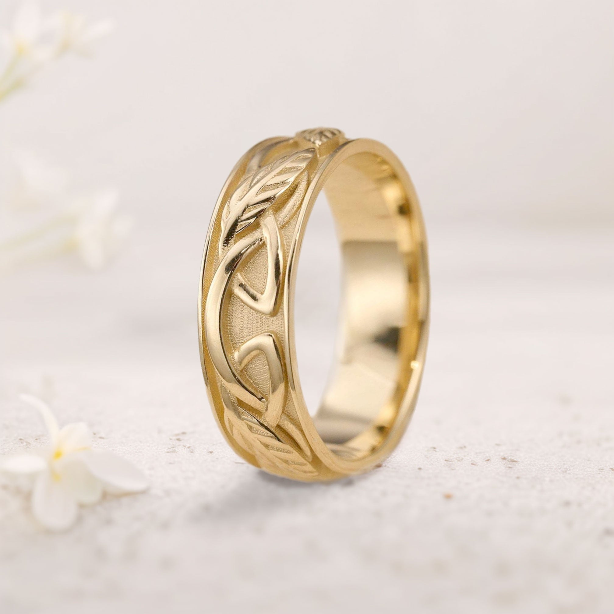 Unique Celtic knot 18K Rose Gold Wedding band lrish inspired ring For Men