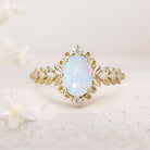 Unique Elegant Royal Oval Lab Opal Filigree Leaf 18K Yellow Gold Engagement Ring