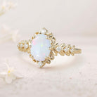 Unique Elegant Royal Oval Lab Opal Filigree Leaf 18K Yellow Gold Engagement Ring