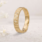 Unique floral engagement rings Wood textured 18K Rose Gold wedding ring with gemstones For Men