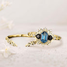 Unique floral engagement rings Long Hexagon Topaz Leaf 18K Yellow Gold Engagement Ring Wedding Ring Set
