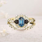 Unique floral engagement rings Long Hexagon Topaz Leaf 18K Yellow Gold Engagement Ring Wedding Ring Set