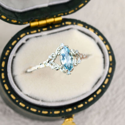 Unique Aurora Marquise Lab Aquamarine Ring