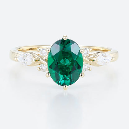 Unique Oval Emerald Split Shank Engagement Ring