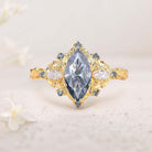 Unique Marquise Gray Moissanite Ring Alexandrite 18K Yellow Gold Wedding Ring
