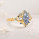 Unique Marquise Gray Moissanite Ring Alexandrite 18K Yellow Gold Wedding Ring