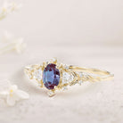 Classic Briar Rose Oval Lab Alexandrite Olive Leaves 18K Yellow Gold Engagement Ring Fairy Ring