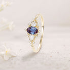 Classic Briar Rose Oval Lab Alexandrite Olive Leaves 18K Yellow Gold Engagement Ring Fairy Ring