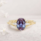 Unique Oval Lab Alexandrite and Moissanite 18K Yellow Gold Wedding Ring