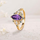 Unique floral engagement rings Marquise Amethyst Fairy Ring 18K Yellow Gold Engagement Ring