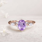Vintage Oval Amethyst and Moissanite 18K Rose Gold Engagement Ring