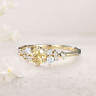 Unique Round Citrine Dainty Tapered 18K Yellow Gold Wedding Band