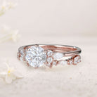 Unique Round Forever One Moissanite Bridal Ring Set Cluster 18K Rose Gold Engagement Ring