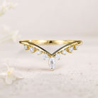 Unique Marquise and Round Moissanite Curved 18K Yellow Gold Wedding Band