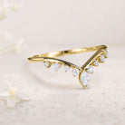 Unique Marquise and Round Moissanite Curved 18K Yellow Gold Wedding Band