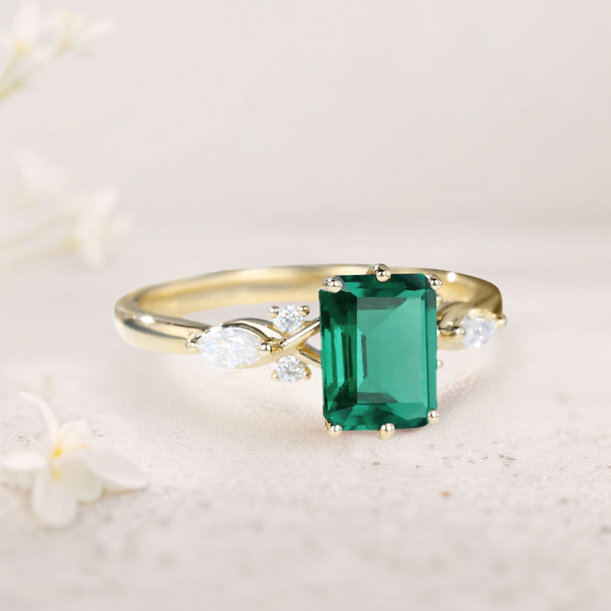 Vintage Twist Lab Emerald 18K Yellow Gold Engagement Ring 