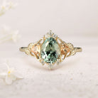 Vintage Pear Green Lab Sapphire Leaf 18K Yellow Gold Ring