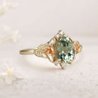 Vintage Pear Green Lab Sapphire Leaf 18K Yellow Gold Ring