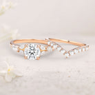 Unique floral engagement rings Round Moissanite and Pearl 18K Yellow Gold Engagement Ring Set