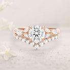 Unique floral engagement rings Round Moissanite and Pearl 18K Yellow Gold Engagement Ring Set